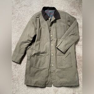 Olive Green Canvas Coat with Dark Brown Collar